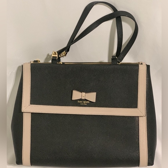Kate Spade Hazel Court Mason Lacey Black and Gray Bow Handbag Tote Bag - Picture 5 of 12